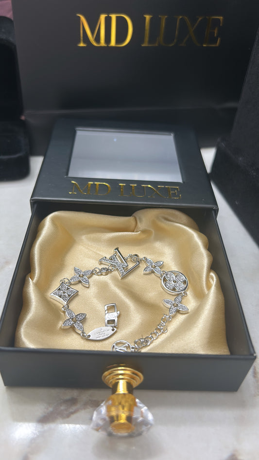 LV-Inspired Silver Charm Bracelet
